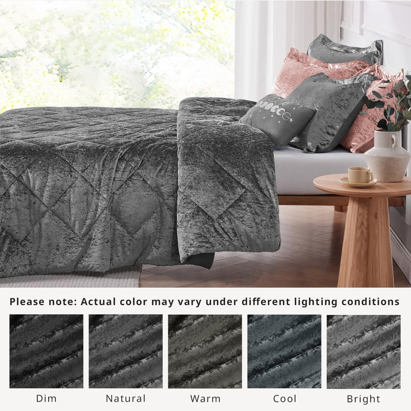 Intelligent Design Queen Duvet Cover Set, Velvet Queen Duvet Set, Luxury Diamond Quilting Grey Duvet Cover, Fluffy Duvet Cover with Decorative Pillow and 2 Shams, 4 Pieces, Grey, Full/Queen - Image 5